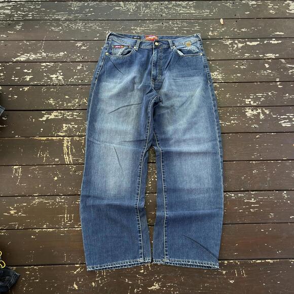 (40x34) Vintage 90s Y2K Ecko Unltd. Baggy Jeans Dragon Embroidery Skater 2000s - Picture 2 of 9